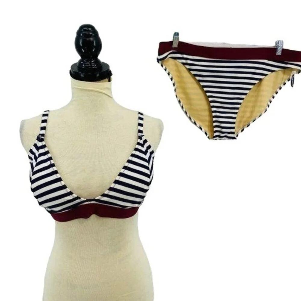Old Navy Bralette Swim Bikini Navy Burgundy Stripe Womens XXL